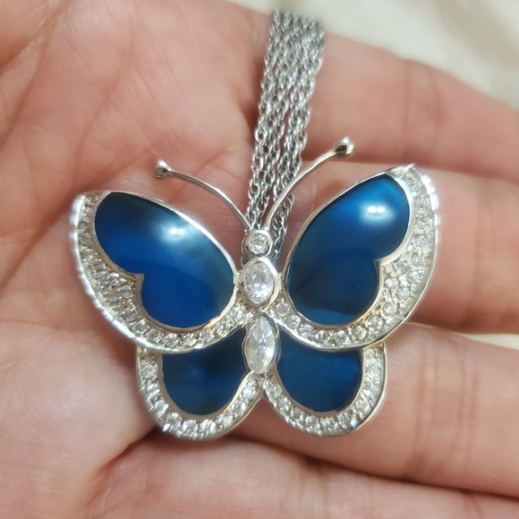 Vintage Jewelry - Vintage  Italian Silver Butterfly Glass Pendant and Necklace.
